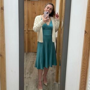 Teal satin midi dress
